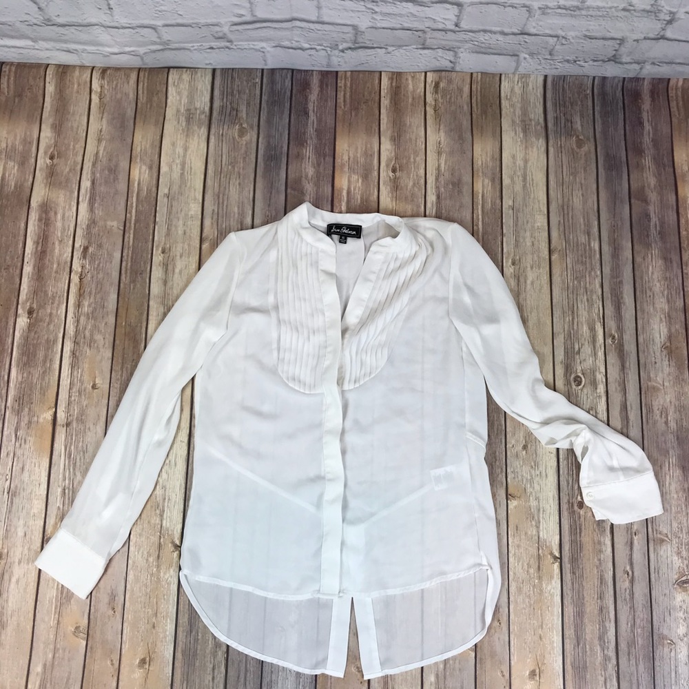Sam Edelman Button Up Tab Collar Cream Blouse